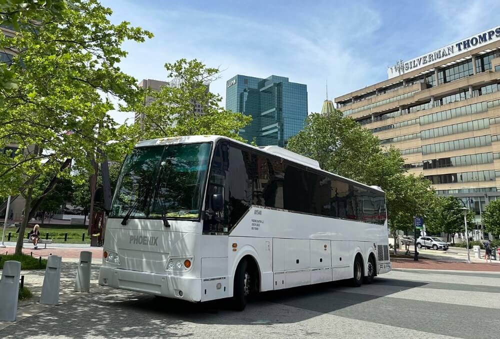 a charter bus parked in baltimore